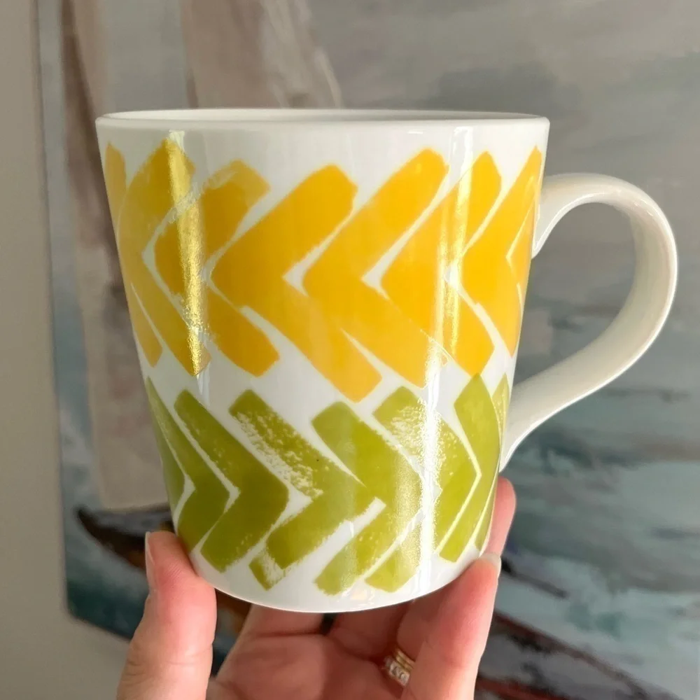 Crate & Barrel Coffee Mug Brushstroke Yellow And Green 16oz Cup Tea